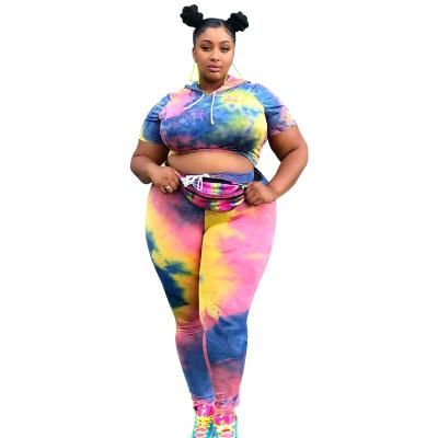 China Breathable Plus Size Women Fashion Tie Dye Casual Slim Sports Two Piece Suit for sale