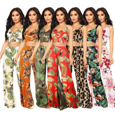 China 2022 QUICK DRY New Spring Printed Bohemian Wide Leg Two Piece Pants Set For Women for sale