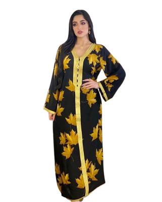 China AB008 Plus Size Turkish Women's Amazon Europe And America Skirt Polyester Fiber (Polyester) Printed Floral Dress Long Robe Muslim Abaya for sale