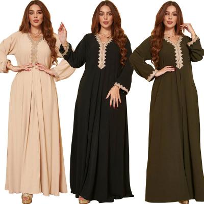 China AB163 2022 polyester fashion vaction muslim dress lace up ethnic style southeast asian women maxi long sleeve women swing dresses for sale