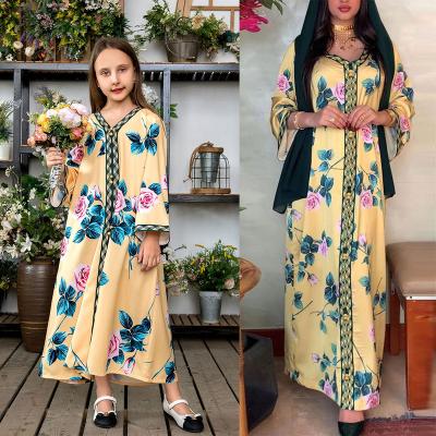 China AB095-B Polyester Robe Mother's Abaya Parent-child Wear Spring and Autumn Fashion Girl Dress Printed Polyester AB095-B and Women Wear for sale