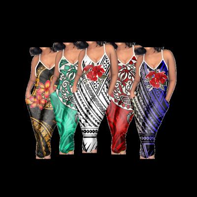 China 2021 Summer ladies QUICK DRY jimpsuit one piece custom floral print v neck off shoulder strap plus size 4xl bandage sexy jumpsuit for sale