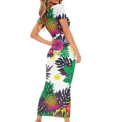 China 2021 Summer Anti-Static Women's Short Sundress O-Neck Floral Printed Plus Size Bodycon Maxi Hawaiian Dress For Women for sale