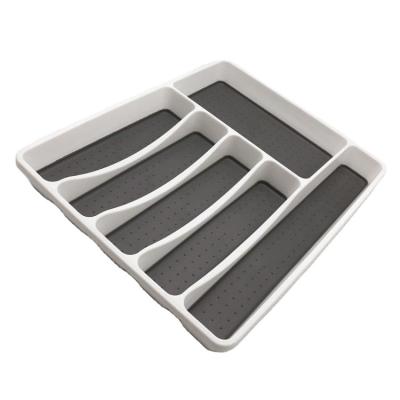 China Durable Plastic Non-slip Silicone Cutlery Tray 6 Compartment For Kitchen Drawer Organizer for sale