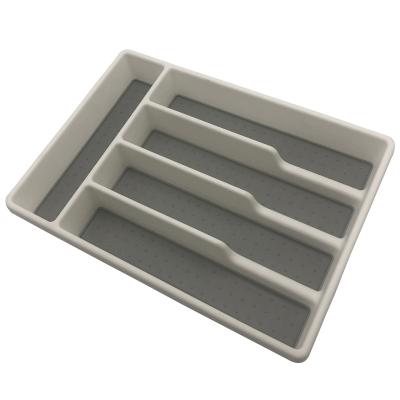 China Sustainable Tray Kitchen Drawer Non-Slip 5 Compartment Cutlery Organizer for sale