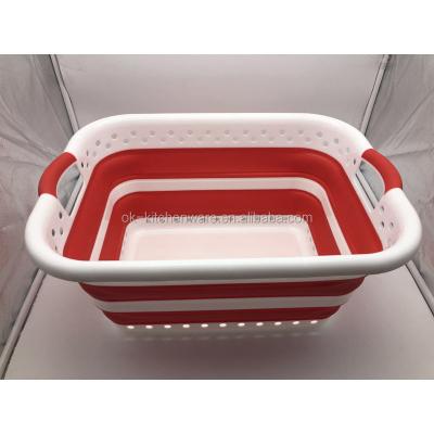 China Sustainable Plastic Collapsible Laundry Basket Silicone Folding Laundry Basket for sale