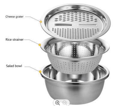 China Sustainable Multifunction 3 In 1 Stainless Steel Vegetable Grater Bowl Set For Vegetable for sale