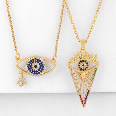 China European and American micro inlaid color fashion nickel plated free lead free zircon simple female flexible devil's eye pendant necklace for sale