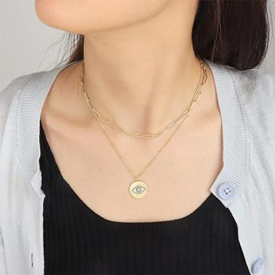 China Nickel Free Lead Free New Devil's Eye Double Simple Fashion Necklace Diamond Inlaid Double Layer Necklace For Women for sale