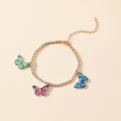 China New Design Lead Nickel Free Retro Sparkle Crystal Claw Chain Bracelets Multi Colored Tropical Butterfly Anklets Pendant Bracelet for sale