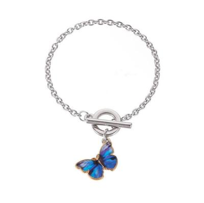 China Lead Free Silver Colored Butterfly Anklet Chain Pendant Bracelet For INS Girl Show Girl Real Nickel Free Gold Plated Blue Butterfly Wings Bracelet for sale