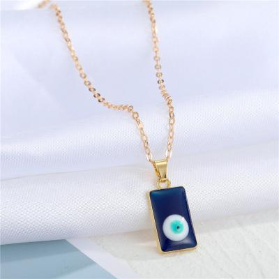 China 2021 Environment Friendly Turkey Hot Selling Turkish Red Evil Eyes Square Bohemian Devil Drop Oil Drop Necklace Trend Eye Pendant Necklace for sale