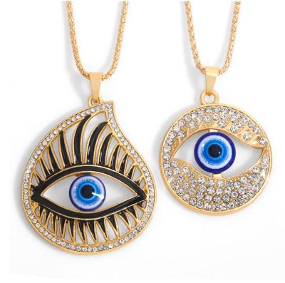 China TRENDY Big Blue Demon Eye Necklace Inlaid American Zircon Hip Hop Personality Necklace Women Jewelry for sale