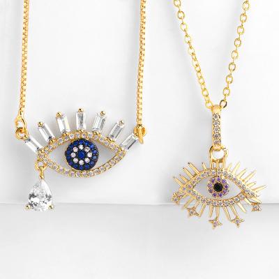 China European and American fashion Turkish creative avant-garde necklace blue eye jewelry diamond Zircon hot shiny necklace full for sale