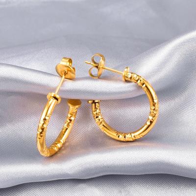 China Gothic Revival No Fade Color Real 18K Gold Plated Stainless Steel Hoop Earring 316L Embossing Textured Textured Earring for sale