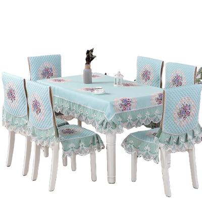 China Europe style durable high quality luxury lace embroider decoration tablecloth home banquet chair cover set for sale