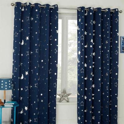 China Luxury Dark High Density 100% Shading Retro Blackout Star Curtain Blackout Fabric Polyester 90% Thick Printed OEM for sale