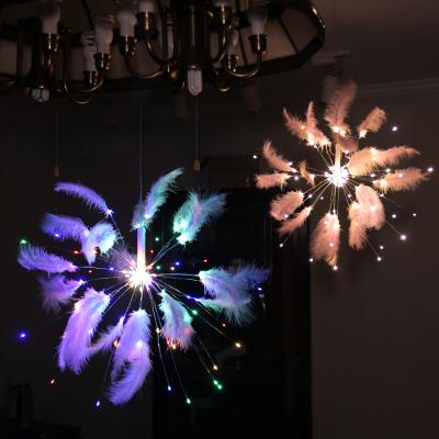 China Wedding/Cabinet/Birthday Hanging Lantern Romantic Indoor Creative Decoration Feather Firework Lantern Led Remote Control String Lights for sale