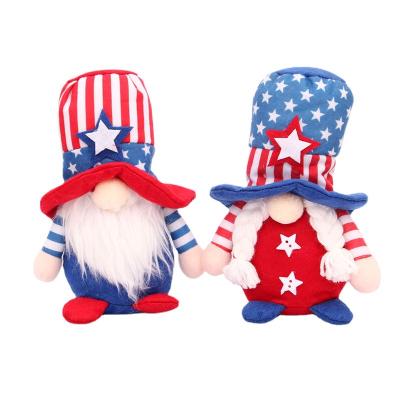 China Custom 2021 Red Striped Hot Product Blue Star Hat Cap Plush Stuffed Summer Autumn Gnome Doll For Independence Day Decoration for sale