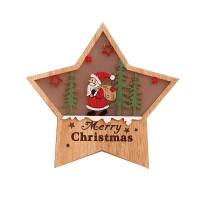 China Creative Christmas Decoration Christmas Tree Decor Ornaments Indoor Lighted Christmas Party Decoration Wooden Pendant for sale