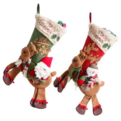 China Christmas Home Decoration 2021 New Santa Anlter Christmas Ornaments Stocking Kids Decorations Bag Christmas Eve Gift Bag for sale