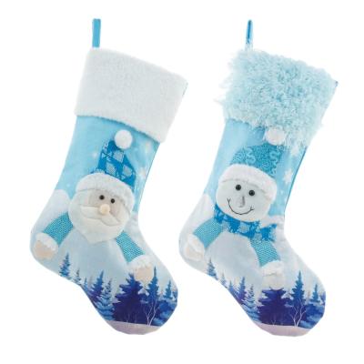 China Santa Christmas Stockings With Led Snowman Light Velvet Sublimation Blue Plain Christmas Hanging Stocking/For Holiday Party Home Ornament for sale