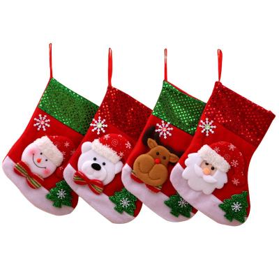 China Daily Christmas Decorations Sequins Storing Gift Bag Santa Snowman 3d Plush Sock Hanging Holders for sale