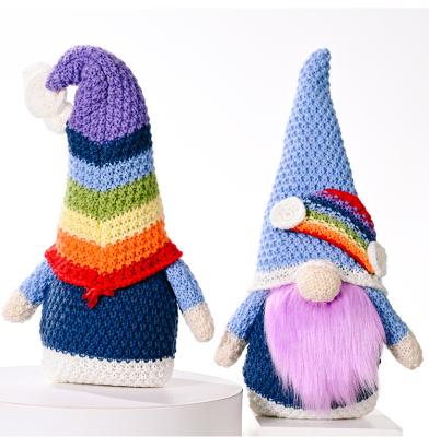 China Christmas Knitted Decoration Supplies Christmas Novelty Gnome No Face Elf Doll Knitted Rainbow Hat Ornament Stance for sale