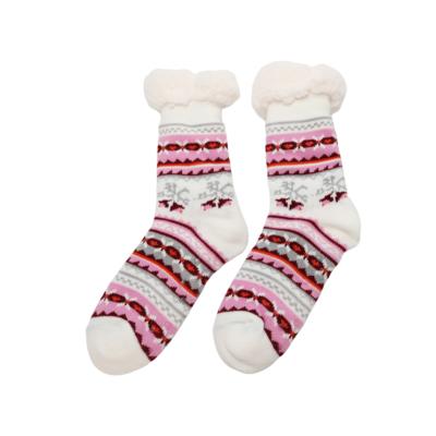 China Snow Socks Christmas Anti-skid Pink Plush Striping Home Socks Women Winter Slipper Socks for sale