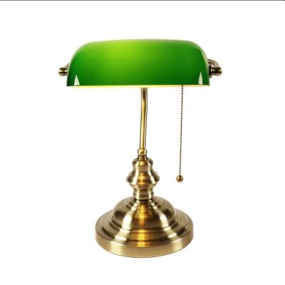 China Vintage Traditional Green Glass Shade Bankers Table Lamp for sale