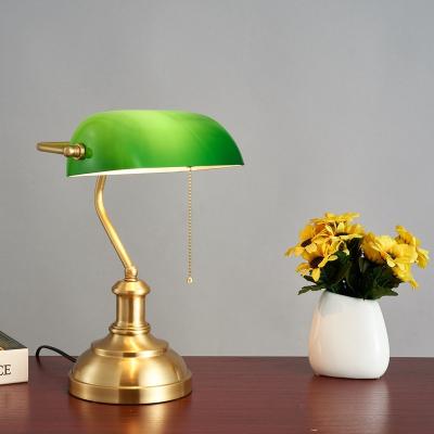 China European Brass Plated Antique Green Glass Finish Stand Light Bankers Desk Lamp With E26 Pull Chain Switch Beside Lamp for sale