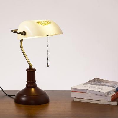 China Traditional Vintage Style Bankers Lamp Desk Table Lamp White Glass Shade Banker's Desk Lamp For Officer Study Reading for sale