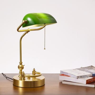 China Retro Banker Table Lamp Copper Nodric Shade Green Glass Lamp Industrial Traditional Finish Perfect for College Library Reading for sale