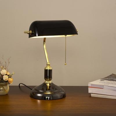 China Traditional ART DECO BANKERS DESK LAMP with green glass shade and adjustable lampshade for sale