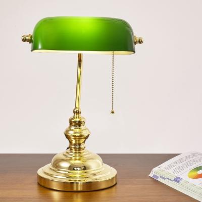 China Traditional Green Glass Shade Banker's Desk Lamp for Living Room Office Study Reading Metal Table Lamp for sale