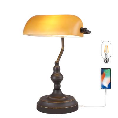 China Brand New Chain Pull Switch Vintage Bankers Glass Desk Lamp with Pull Chain Switch and Dimmable Touch Control 3 Levels Plug In Fixture for sale