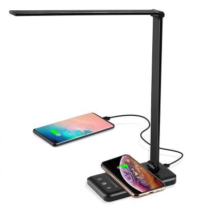 China Modern Luxury Modern LED Reading Study Table Desk Lamp with USB&Wireless Charger for Smart Phones Charging Bedroom for sale