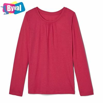 China Dropshipping Wholesale Anti Shrink High Quality T-shirts For Kids Girls Long Sleeve Crew Neck Plain T-shirts for sale