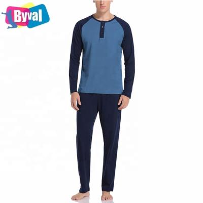 China Byval QUICK DRY Mens Comfortable Pajamas Set 95% Cotton 5% Spandex Long Sleeve Male Pajamas Sleepwear Lounge Wear Set Raglan Shirt And Pants for sale