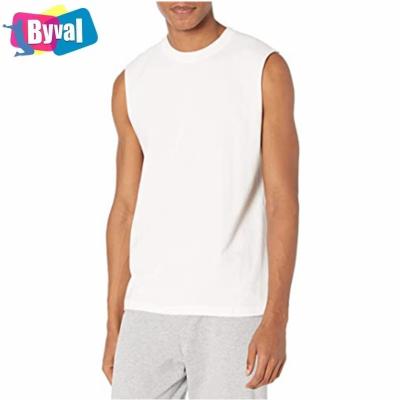 China Anti-Wrinkle Plain T Shirts 100% Cotton Mens Sleeveless Muscle T-Shirt for sale