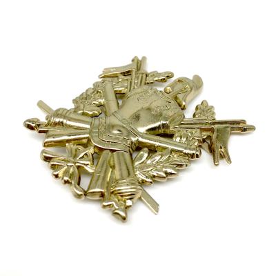 China Europe Military Cap Shoulder Chest Emblem Custom 3D Gold Engrave Pin Badge for sale