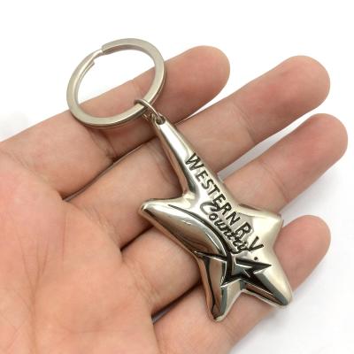 China Custom Europe five-pointed star-shaped metal 3D style metal key chain key ring for sale