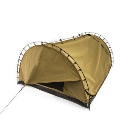 China Straight Tying Type 1-2 Person Outdoor Portable Carbon Fiber Pole Double Layer Cotton Canvas Swag Tent For Camping for sale