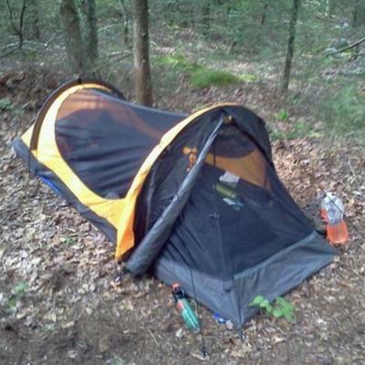 China Diagonal tying type 1 person swag tent canvas double layer portable ultralight orange swag tents camping outdoor for sale