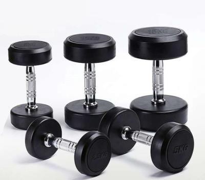 China Wholesale Rubber Covered Dumbbell Gym Accessories Fixed Black Rubber Dumbbell Fitness Equipment for sale