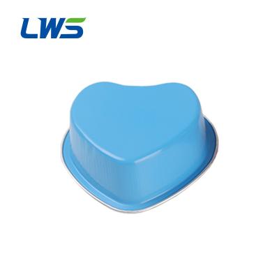 China LWS-HC86 100ml Factory Price Widely Used Heart Shaped Disposable Colored Aluminum Foil Bake Pan / Container With Plastic Lid for sale