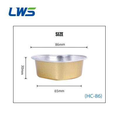 China Widely used LWS-HC86 100ml color coated aluminum foil heart-shaped disposable mini cake baking cup/pan with lid for sale