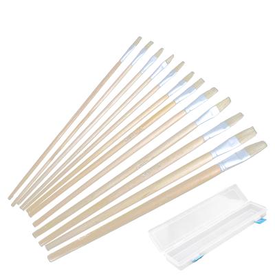 China 12pcs/set Medium Hair Artist Bristle Pole Brush Kids Watercolor Gouache Oil Painting Acrylic Play Brush for sale