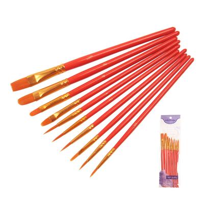 China Moderate Hot Sale 10PCS/Set Stroke Kids Water Color Gouache Acrylic Oil Drawing Brush Nylon Hair Handle Paintbrush Wood Multi Function Brush for sale