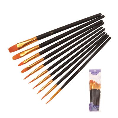 China Moderate Hot Sale 10Pcs/set Kids Watercolor Stroke Oil Acrylic Drawing Brush Nylon Hair Black Wooden Handle Artists Brush Multi Function Play Brush for sale